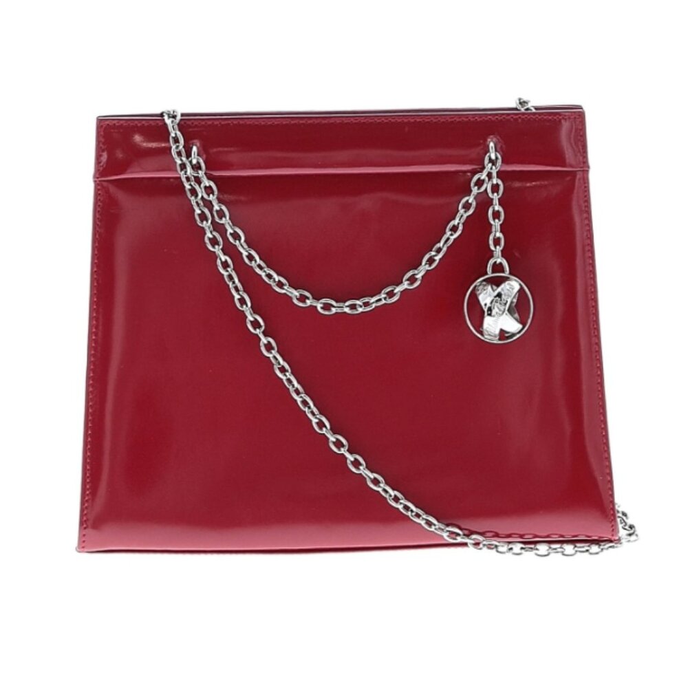 Paloma Picasso Red Patent Leather w. Silver Chain & Charm Crossbody Handbag